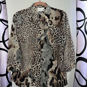 Vintage Animal Print Blouse Shirt Semi Sheer 90s Tiger Print by N Touch Medium